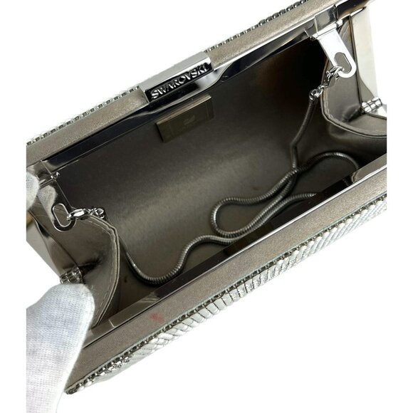 SWAROVSKI Authentic Silver Crystal Evening Bag Clutch Silk Lining Retired Rare - Picture 11 of 16